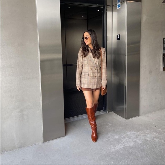 Zara Leather Boots Heels Bloggers Favorite Size US 7.5 In Brown Cognac Color NWT - Picture 10 of 16